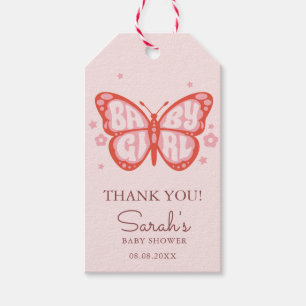 Baby Girl Pink Butterfly Baby shower Gift Labels Cadeaulabel