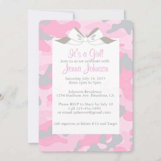 Baby Girl Pink Camo Shower Party uitgenodigd Kaart (Voorkant)