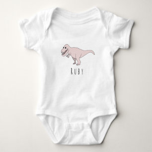Baby Girl Pink Doodle T-Rex Dinosaur met naam Romper
