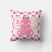 Baby Girl Pink Elephant Birth Stats Hearts Kussen (Achterkant)