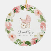 Baby Girl Pink Floral Eerste Kerstversiering Keramisch Ornament (Voorkant)