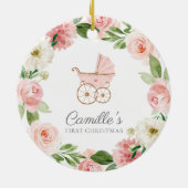 Baby Girl Pink Floral Eerste Kerstversiering Keramisch Ornament (Achterkant)