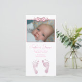 Baby Girl Pink Footprints Faire-part de naissance (Debout devant)