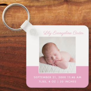 Baby Girl Pink Foto van legant Birth Stats Keepomw Sleutelhanger