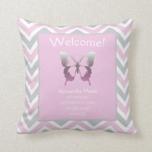 Baby Girl Pink Gray Chevron Butterfly Keepslag Kussen