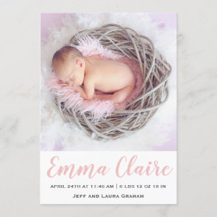 Baby Girl Pink Marble Photo Faire-part de naissanc