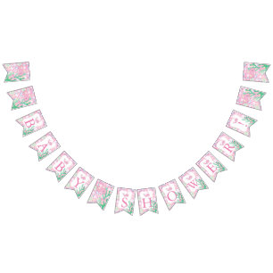 Baby Girl Pink Polka Dotted Whale Baby shower Vlaggetjes