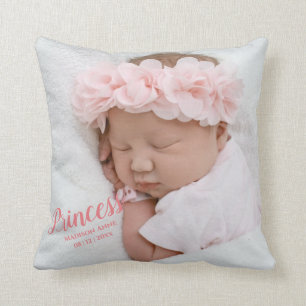 Baby Girl Pink Script Foto Birth Keepomwille Kussen