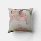 Baby Girl Pink Script Foto Birth Keepomwille Kussen (Achterkant)