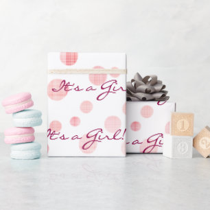 Baby Girl Pink Stippen op wit Cadeaupapier
