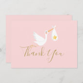 Baby Girl Pink Stork Gold Star Script Merci (Devant / Derrière)