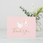 Baby Girl Pink Stork Gold Star Script Merci (Debout devant)