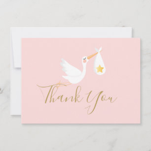 Baby Girl Pink Stork Gold Star Script Merci
