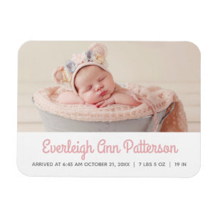 Baby Girl Pink White Foto geboorteaankondiging Magneet