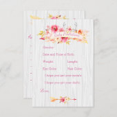 Baby Girl Prediction and Advice Cartes (Devant / Derrière)