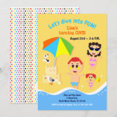 Baby girl première anniversaire plage invitation (Devant / Derrière)