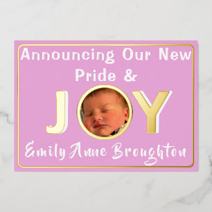 Baby Girl Pride & Joy Foil Faire-part de naissance