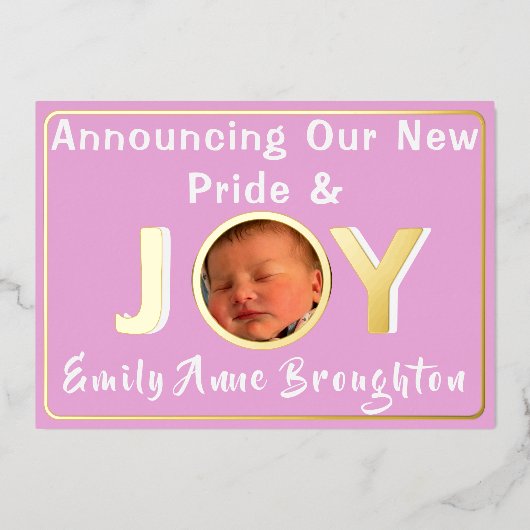 Baby Girl Pride & Joy Foil Faire-part de naissance (Recto)