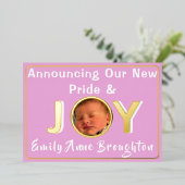 Baby Girl Pride & Joy Foil Faire-part de naissance (Debout devant)