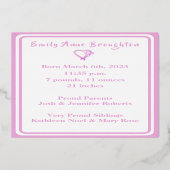 Baby Girl Pride & Joy Foil Faire-part de naissance (Verso)