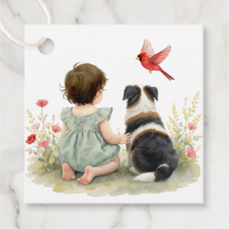 Baby Girl, Puppy Dog, Butterflies and Wildflowers Bedankjes Labels