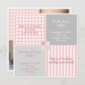 Baby Girl rose Twin moderne Faire-part photo (Devant / Derrière)