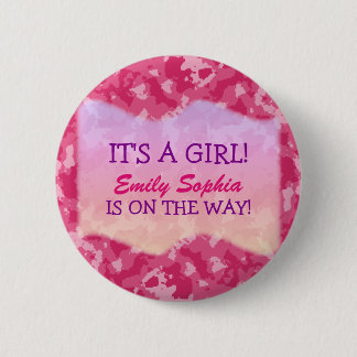 Baby Girl - Roze Camo met Baby shower Ronde Button 5,7 Cm