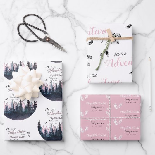 Baby girl Rustic adventure babydouche Inpakpapier Vel (Voorkant)