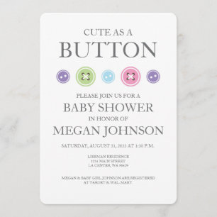 Baby Girl Schattige als een Button Shower Uitnodig Kaart