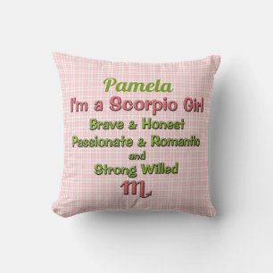 Baby Girl Scorpio Zodiac Pink en Groen met naam Kussen