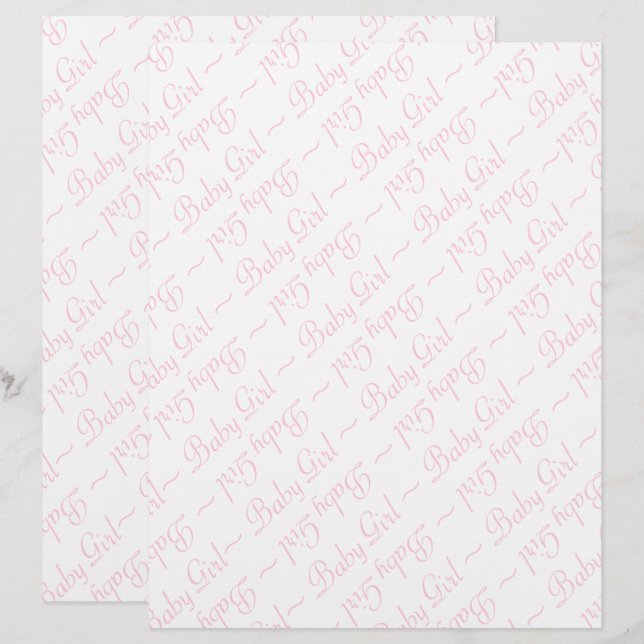 Baby Girl Script in licht roze scrapboogpapier (Voorkant / Achterkant)
