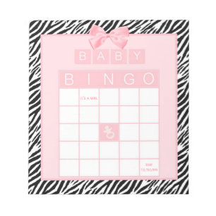 Baby Girl Shower Bingo Pink Ribbon Zebra Print Notitieblok