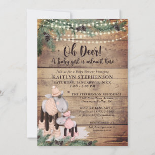 Baby Girl Shower Cute Rustic Winter Deer Kaart