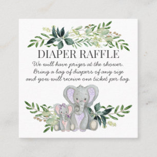 Baby Girl Shower Diaper Raffle Elephanes in Foliag Vierkante Visitekaartje