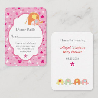  Baby Girl Shower Diaper Raffle Elephants Informatiekaartje