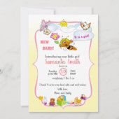 baby girl shower invitation with a cute bee kaart (Voorkant)