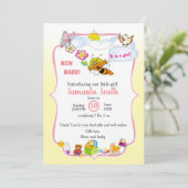 baby girl shower invitation with a cute bee kaart (Staand voorkant)