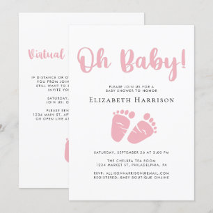 Baby Girl Shower met Virtual Online Option Roze Kaart