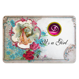 BABY GIRL SHOWER MONOGRAM, wit Magneet