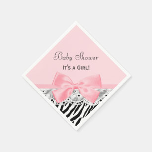 Baby Girl Shower Pink Ribbon and Lace Zebra Print Servetten
