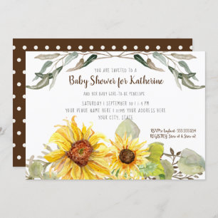 Baby Girl Shower Sunflower Eucalyptus Leaf Foliage Kaart