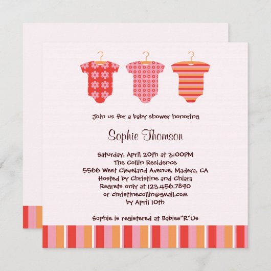 Baby Girl Shower-uitnodiging Kaart (Voorkant / Achterkant)