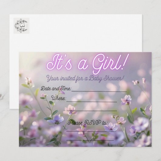 Baby Girl Shower-uitnodiging Kaart (Voorkant / Achterkant)