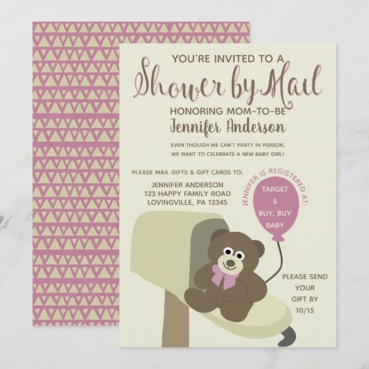 Baby Girl Shower van Mail Teddy Bear Kaart (Voorkant / Achterkant)