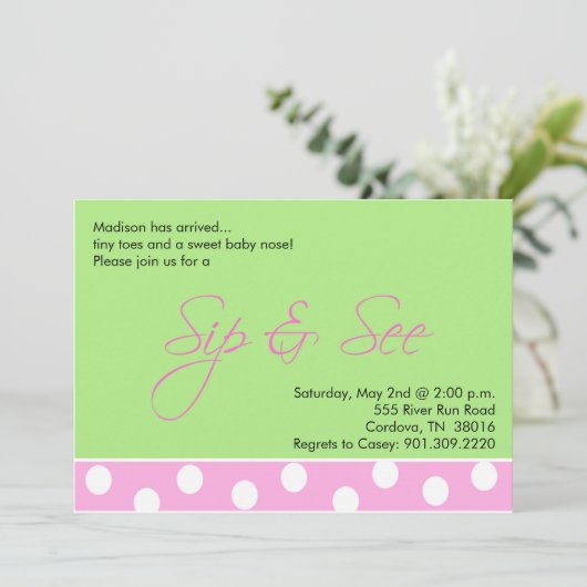 Baby Girl Sip en Zie Uitnodigingen (Staand voorkant)