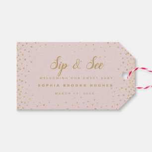 Baby Girl Sip N Zie Roze en Gold Stars Favor Tags Cadeaulabel