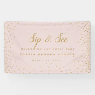 Baby Girl Sip N Zie Zacht roze en gouden sterren W Spandoek