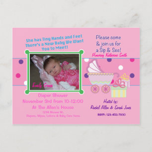 Baby Girl Sip & See Douche Briefkaart