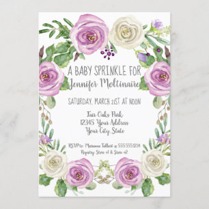 Baby Girl Sprinkle Shower Lavender in White Floral Kaart