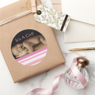 Baby Girl-stickers met je baby foto Ronde Sticker